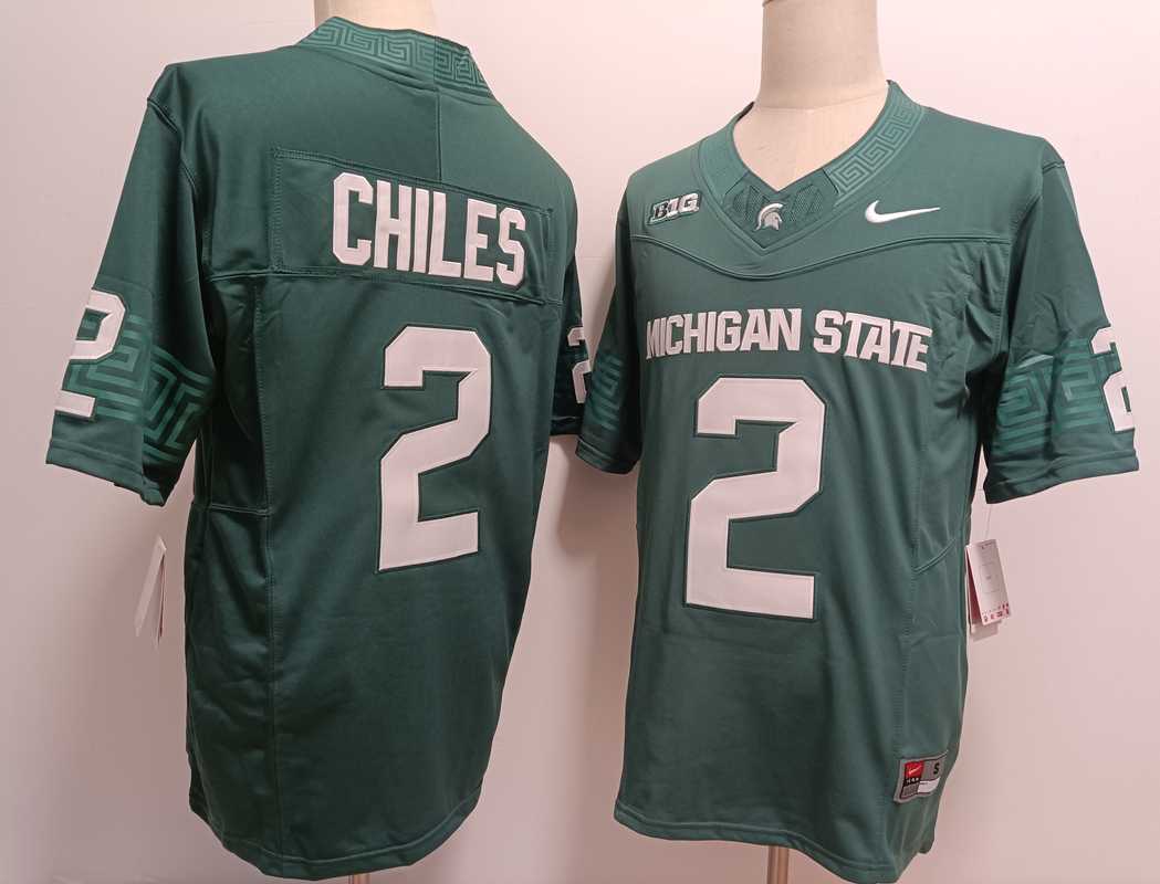 Mens Michigan State Spartans #2 Aidan Chiles Green FUSE College Football Jersey->michigan state spartans->NCAA Jersey